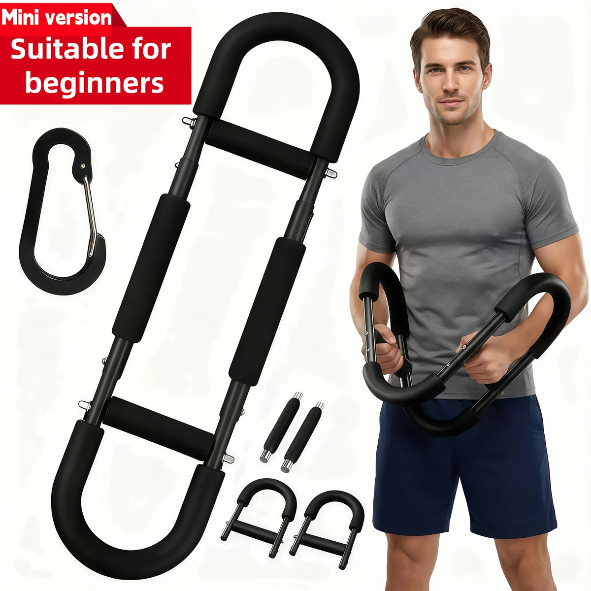 Adjustable Spring Exercise Bar 3-Speed Resistance Arm Trainer for Forearm, Triceps, and Chest Strength, Detachable Portable Home Gym Fitness Equipment, Upper Body Muscle Builder - Black Mini, Red 3-Tube, Blue Reinforced