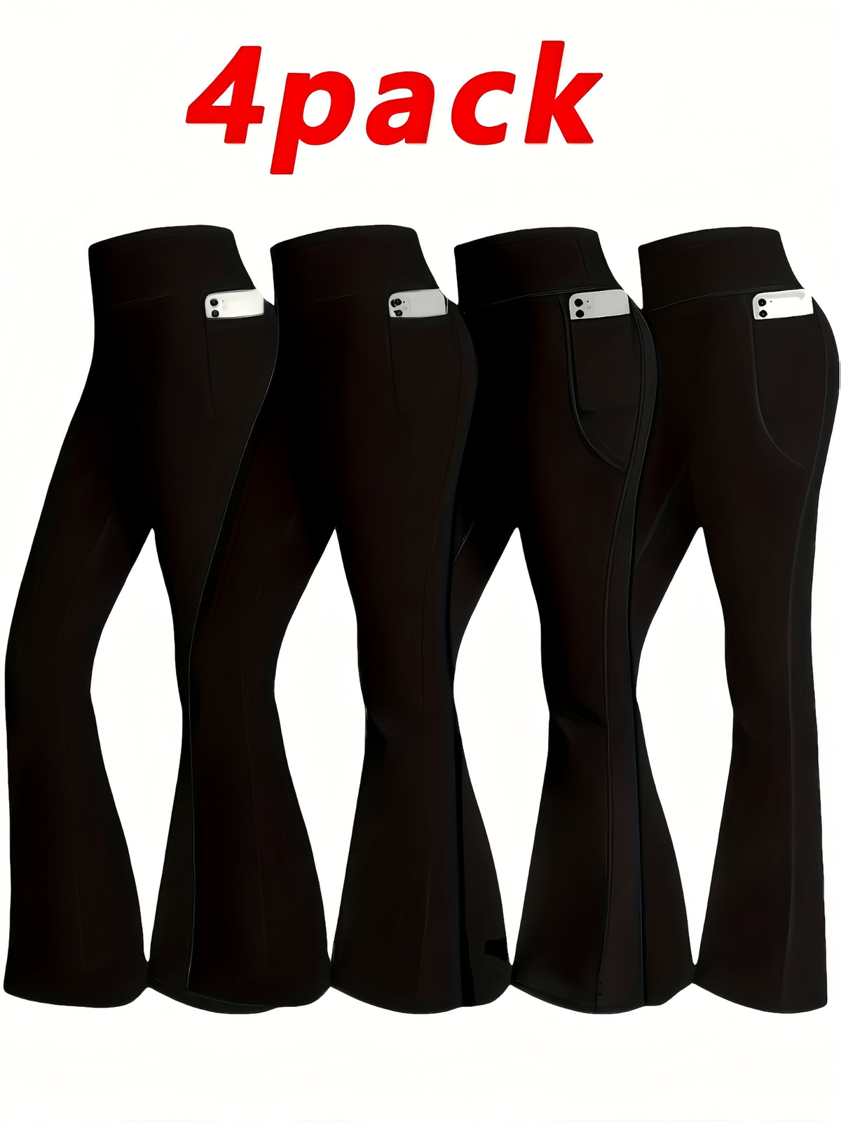 Women's 4-Piece High-Waisted Bell Bottom Flare Pants Set – Front Slit Casual Spring & Summer Outfit, Figure-Flattering Loungewear, Black & Mixed Colors, Sizes S-XXL