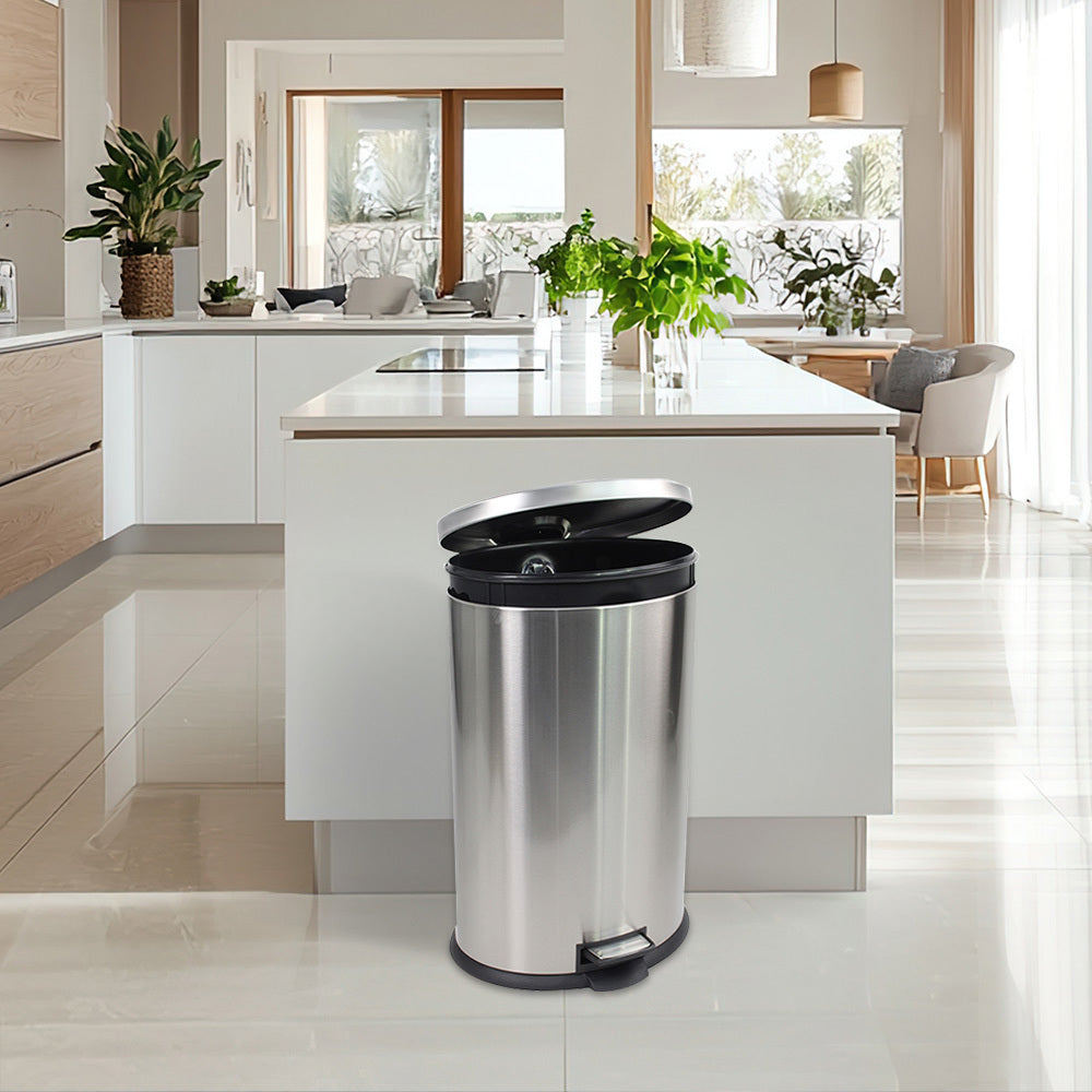 10.5 Gallon / 40L Stainless Steel Oval Pedal Trash Can – Fingerprint Resistant Hinged Lid Removable Inner Bucket Anti-Slip Base for Home Kitchen & Office