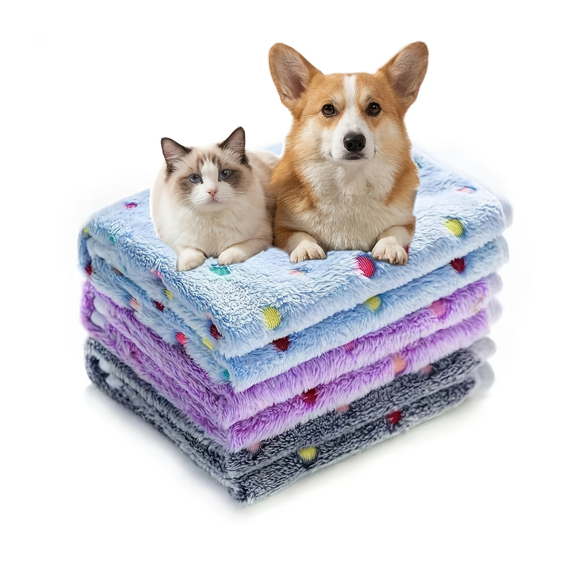 Fleece Pet Blanket 3-Pack for Dogs, Cats & Puppies – Super Soft, Fluffy, and Tear-Resistant Flannel Throw, Paw Print (Brown, Pink, White), Machine Washable, Includes Free Pet Drying Towel