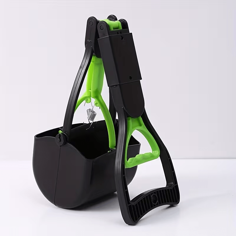 Portable Foldable Dog Poop Scooper with Cleaning Brush - Strong Serrated Clamp Waste Grabber for Yards, Lawns & Gravel, No-Dead-Angle Pet Waste Pickup Tool, High-Strength Durable Design