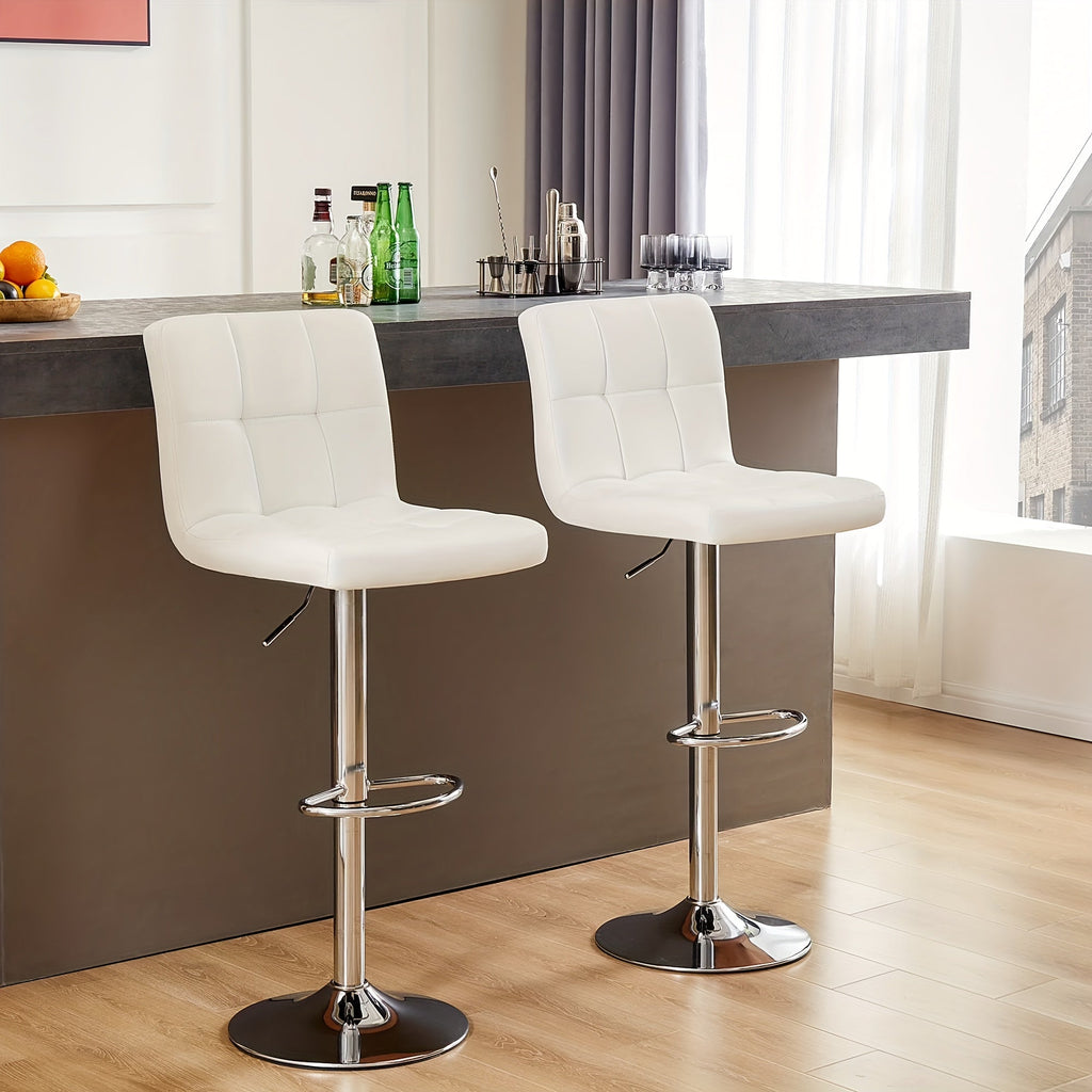 Adjustable Swivel Bar Stools Set of 2 Armless Hydraulic PU Leather with Thickened Seat Cushion & Backrest, Counter Height Kitchen Bar Chairs for Home Bar Island, White Black
