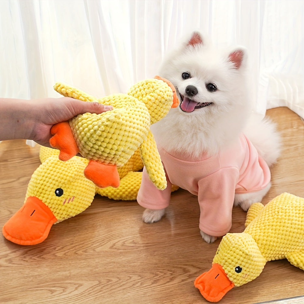 大型毛绒鸭子狗玩具（带发声器）——适用于幼犬及大型犬的耐咬软胶玩具，专为金毛寻回犬、柯基犬及所有品种犬设计的耐用互动磨牙玩具