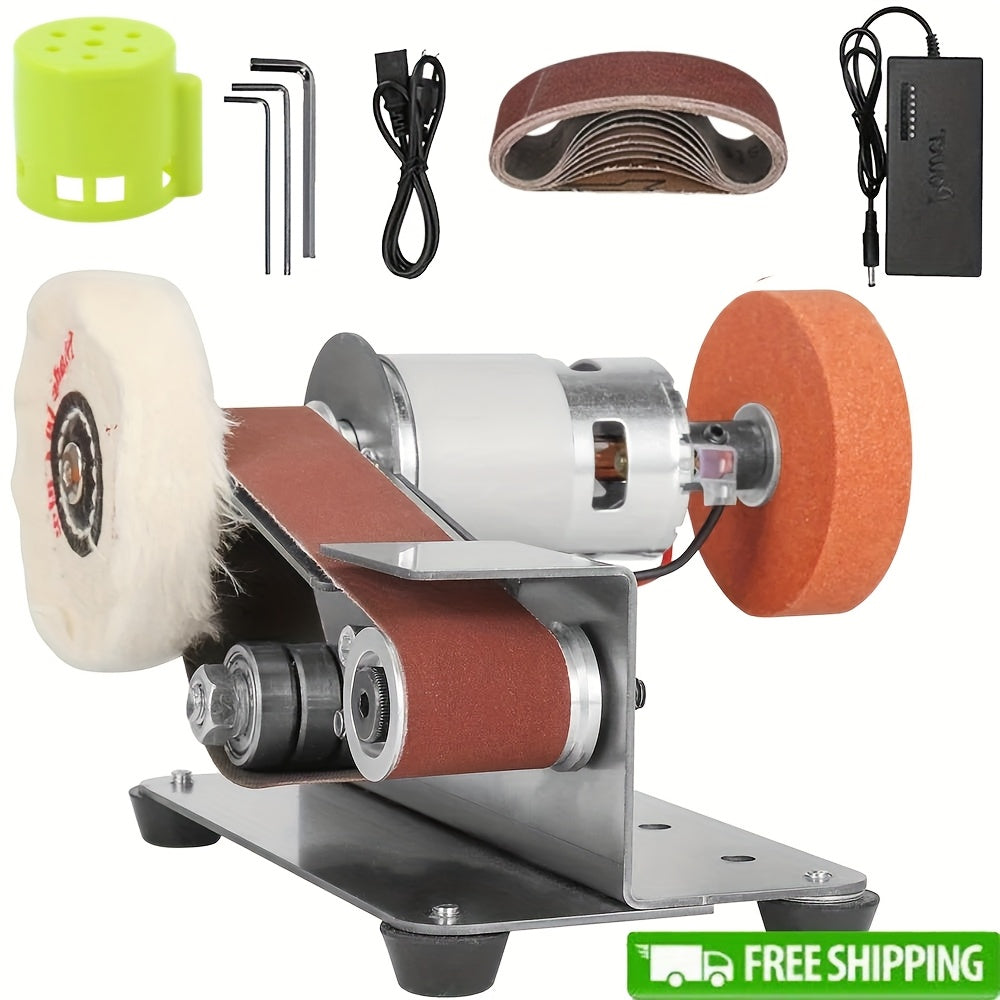 Mini Belt Sander Electric 7 Speed Adjustable 110V Small Grinder Sharpener Polisher with 10 Sanding Belts for Knife Making Wood Metalworking DIY Handcraft