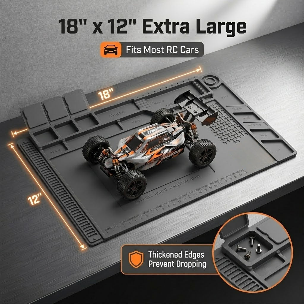 Magnetic Modular Hobby Workbench Mat - Anti-Slip, Scratch-Resistant & Oil-Proof - Parts Sorting Trays - RC Cars, FPV Drones, Electronics Repair & Welding - Grey