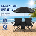 2-Person Folding Camping Chairs with Removable Umbrella – Portable Outdoor Chairs with Insulated Pocket Dual Cup Holders & Storage Pouch for Camping Picnic Beach Fishing Patio in Black & Red