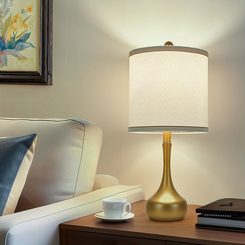 23" Modern Metal Table Lamp – 3 Color Temperatures Linen Shade 9W LED Included Bedside Lamp for Bedroom Living Room Office & Dorm in Golden Black & Dark Black
