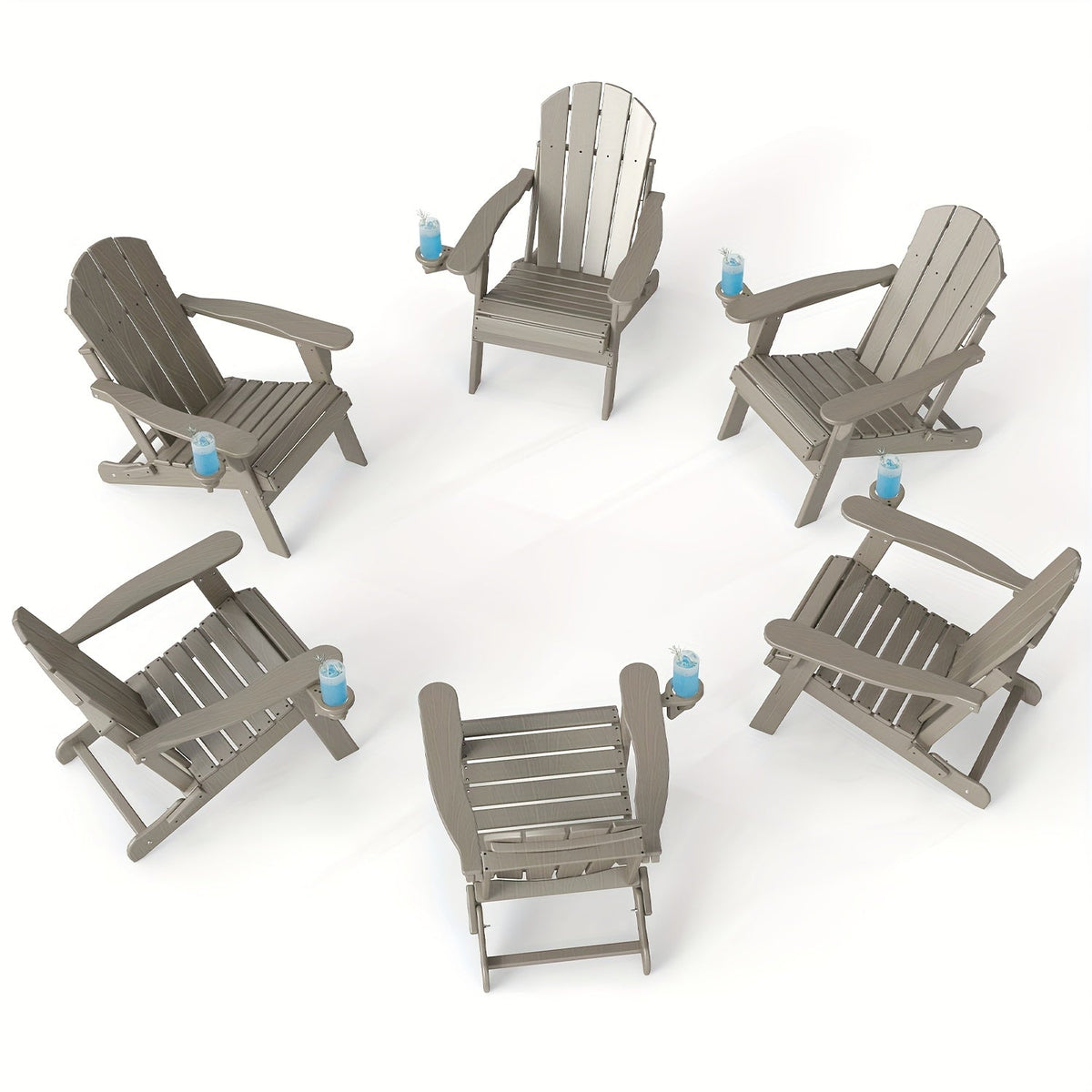 Folding Adirondack Chair with Cup Holder Portable Recliner Stainless Steel Frame Durable Plastic Easy Clean for Patio Poolside Garden Camping Set of 1 2 4 6