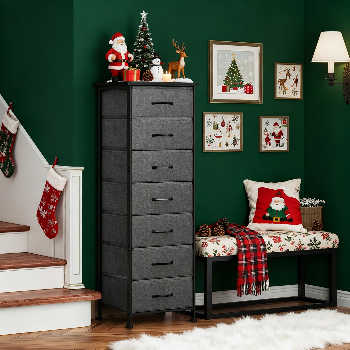 WHONLINE Tall Dresser 6 or 7 Drawer Bedroom Storage Organizer Vertical Chest of Drawers Sturdy Steel Frame Nightstand for Closet & Dorm – Gray Brown Black White