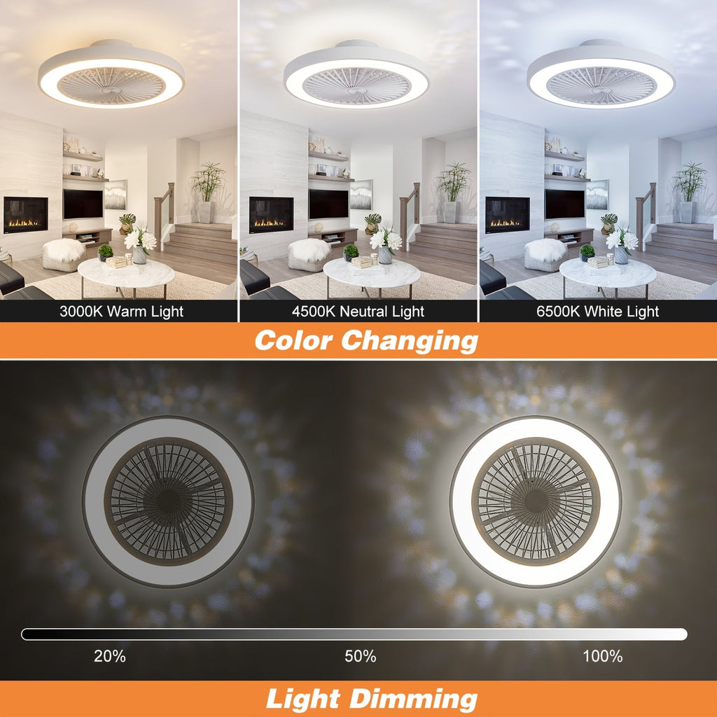 20-Inch Enclosed Ceiling Fan with Light & Remote – Dimmable 3000K-6500K + 1800K Amber Nightlight 6-Speed Reversible Quiet DC Motor 41W for Bedroom Kitchen Living Room in White & Black
