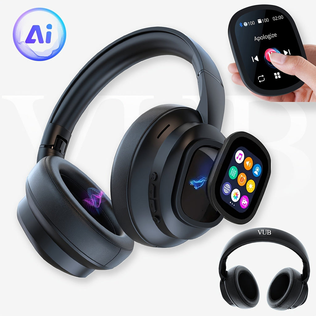 Hybrid Active Noise-Cancelling Headphones - Touchscreen, AI Translation, Remote Control Photography, Wireless with Microphone, Soft Ear Pads & Multiple EQ Bass - Tablet Compatible - Black & Orange