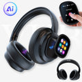 Hybrid Active Noise-Cancelling Headphones - Touchscreen, AI Translation, Remote Control Photography, Wireless with Microphone, Soft Ear Pads & Multiple EQ Bass - Tablet Compatible - Black & Orange
