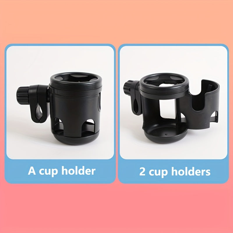 Universal Stroller Cup Holder, 2-in-1 Rotating Dual-Slot Organizer for Bottles & Sippy Cups, Multi-Functional Storage Rack for Baby Stroller Car Seat Wheelchair & Electric Bike