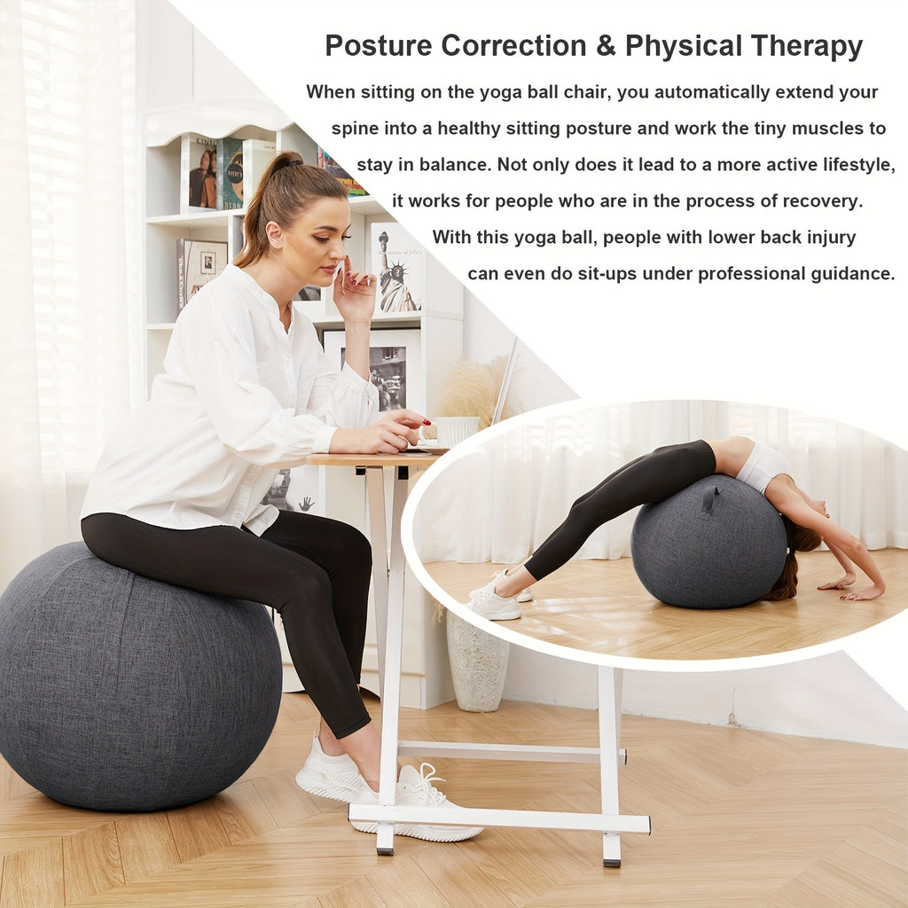 65cm Exercise Ball Chair with Fabric Cover, Anti-Burst Yoga Ball Seat for Home Office Desk, Pilates Core Training, Pregnancy & Birthing Ball – Improves Posture & Relieves Back Pain, Grey & Black