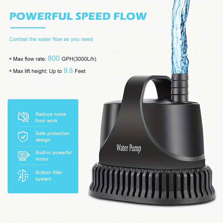 800GPH Submersible Water Pump 40W Fountain Pump with 7Ft Power Cord and Filter Bag for Aquarium, Fish Tank, Pond, Waterfall, Hydroponics, and Water Table Sump Pump