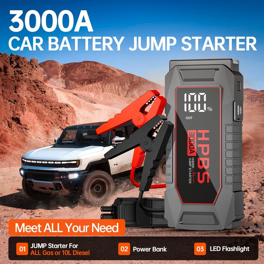 5000A Car Jump Starter 24000mAh Power Bank 12V Battery Booster for Gas and Diesel Engines – Quick Start Dead Battery for Car, Truck, SUV, Motorcycle with LED Flashlight for Outdoor Emergencies