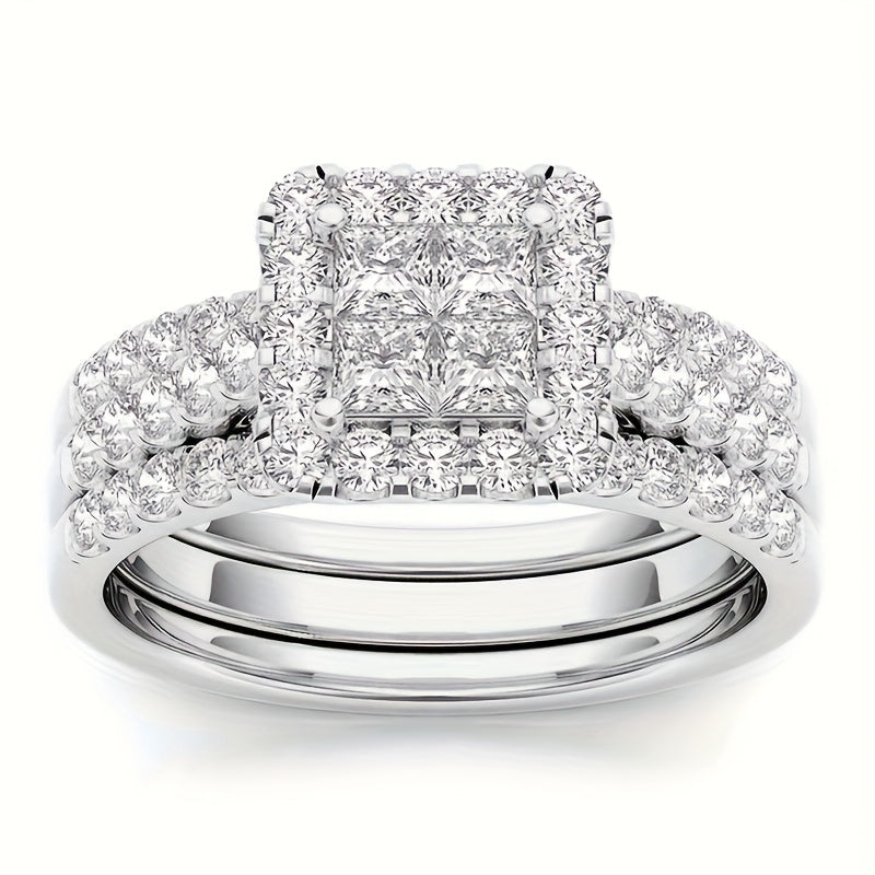 9-Piece Princess Cut Cubic Zirconia Bridal Wedding Ring Set for Women – Stackable Engagement Rings, Classic Jewelry Gift for Girlfriend & Wife