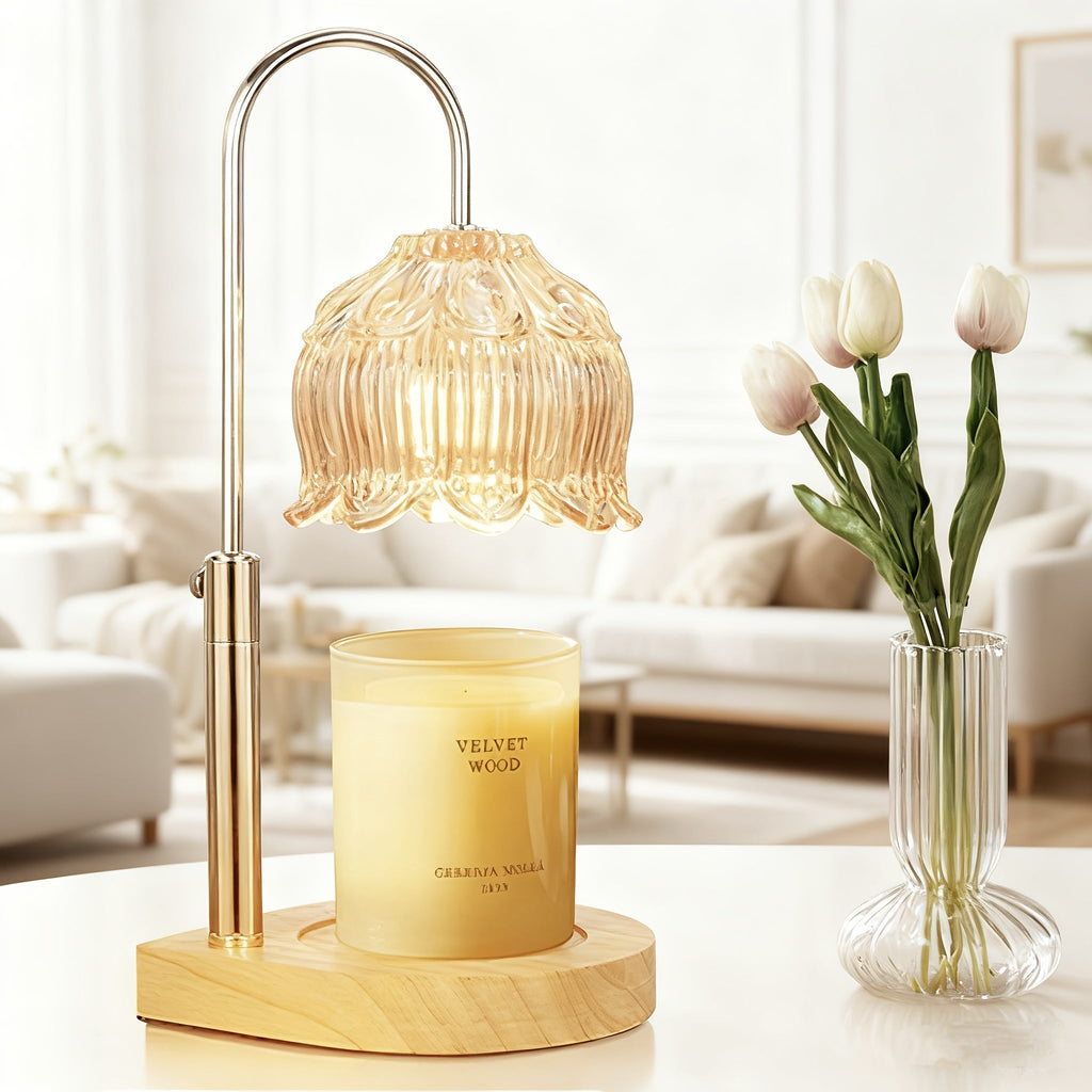 Crystal Lily Candle Warmer Lamp - 2/4/8-Hour Timer, Adjustable Temperature, Electric Wax Melting Lamp for Scented Jar Candles, Elegant Home Decor Gift - Bulb Not Included