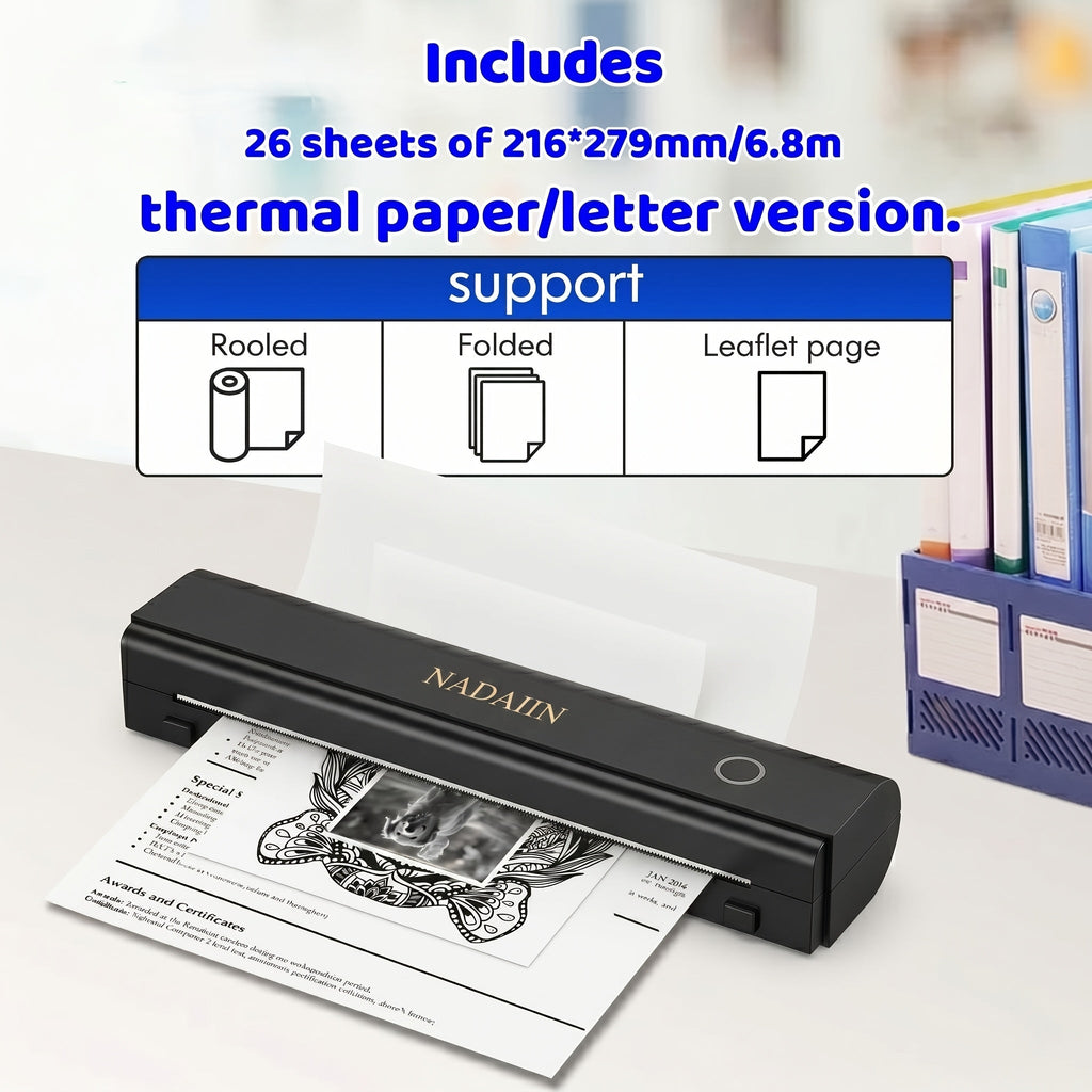 Portable Inkless Thermal Printer A4 with Paper Tray, Wireless Mobile Printer, Supports 8.5x11 Letter/A4 Paper, Compatible with iPhone, Android, Laptop, Home, Office, School, Travel