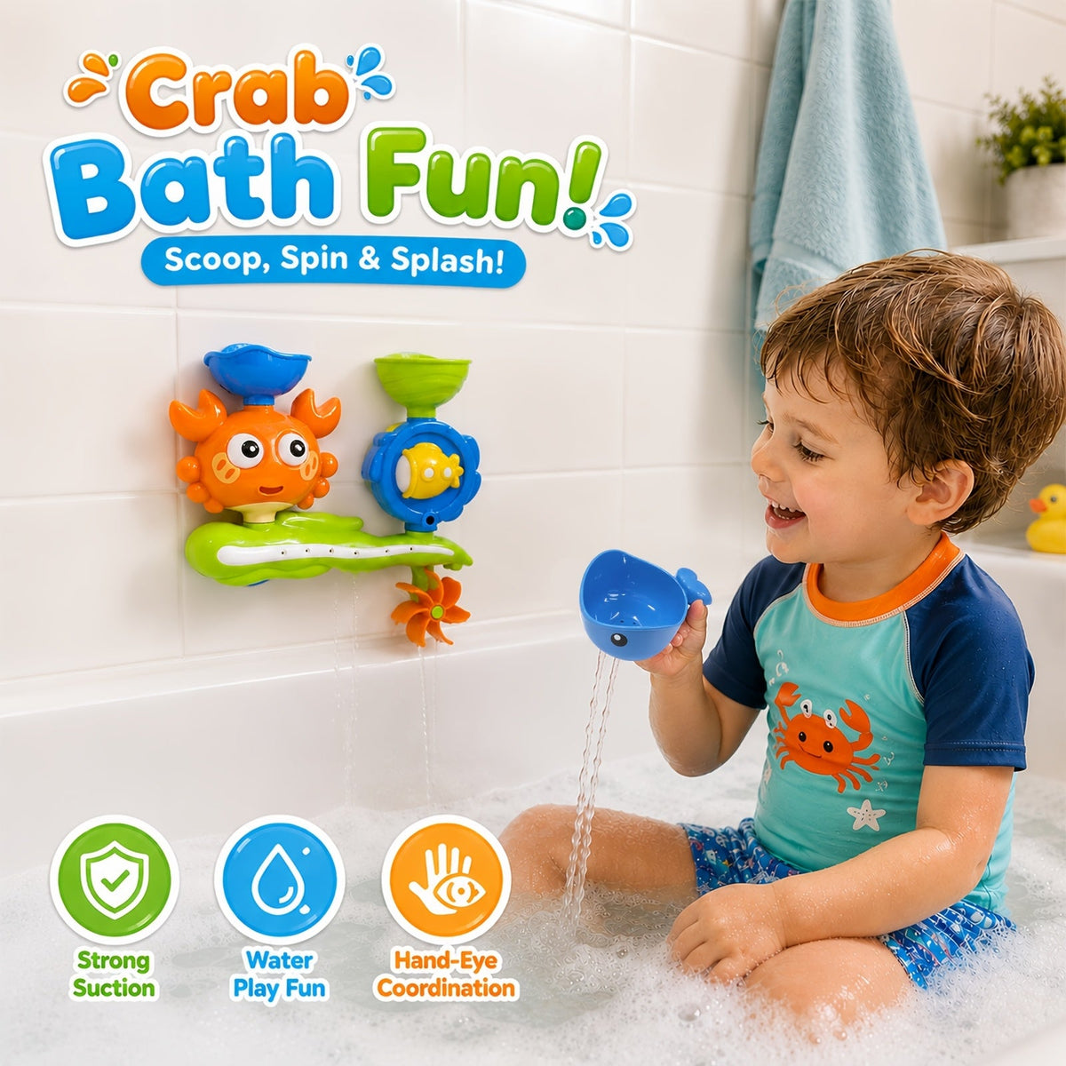 Kids Bath Toys Set, Safety-Designed Vibrant Color Water Play Toys for Toddlers & Children, Fun Bath Time Companions for Boys & Girls, Baby Shower & Holiday Gift