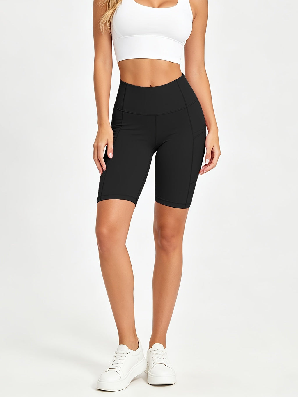 Women's High-Waist Yoga Shorts 5-Pack with Pockets, Sweat-Wicking, Elastic Waistband, Tummy Control, Workout/Running/Cycling Shorts for Women, Sizes M-XXL, Mixed Colors