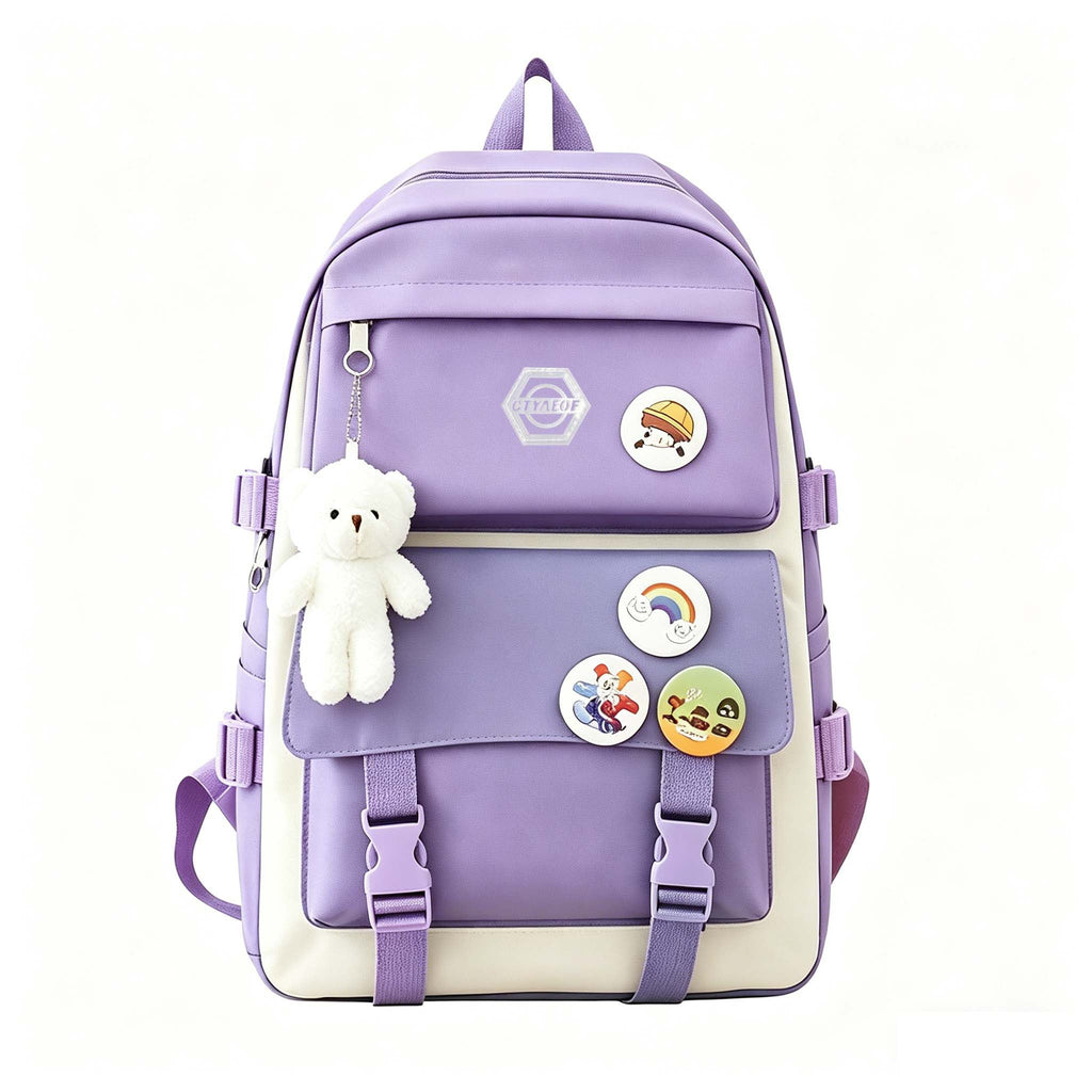 5-Piece Girls' School Backpack Set: Cute, Lightweight Daypack with Tote Bag, Pencil Case & Coin Purse - Durable Student Backpack for School, Hiking & Casual Use