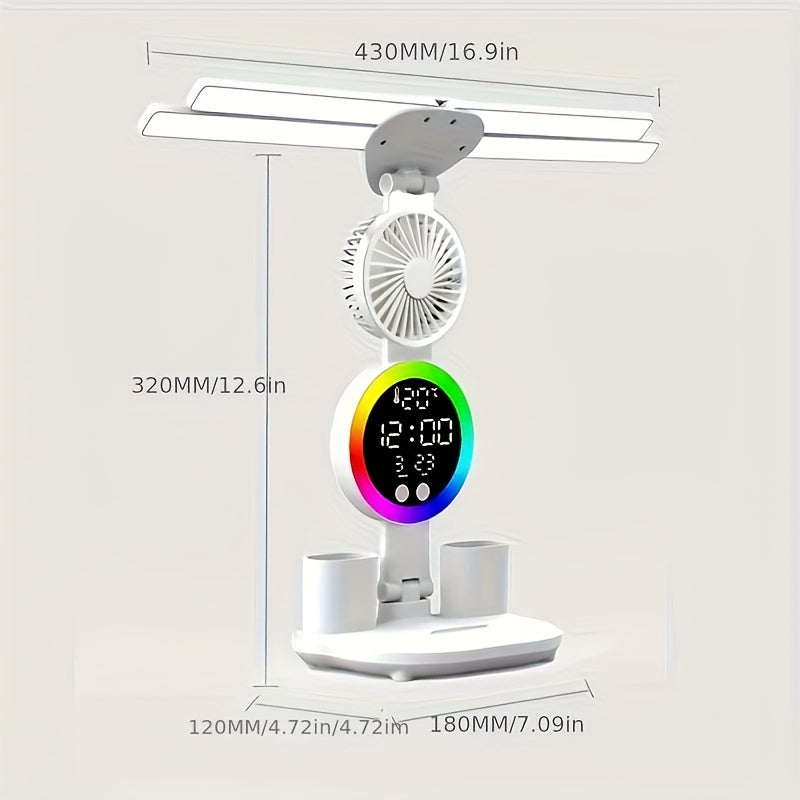 Smart Touch LED Desk Lamp with USB Port, Dual-Head Dimmable Color-Changing Reading Light with Built-In Fan and Night Light, Eye-Friendly for Home, Office, Dorm, and Study, No Battery Required