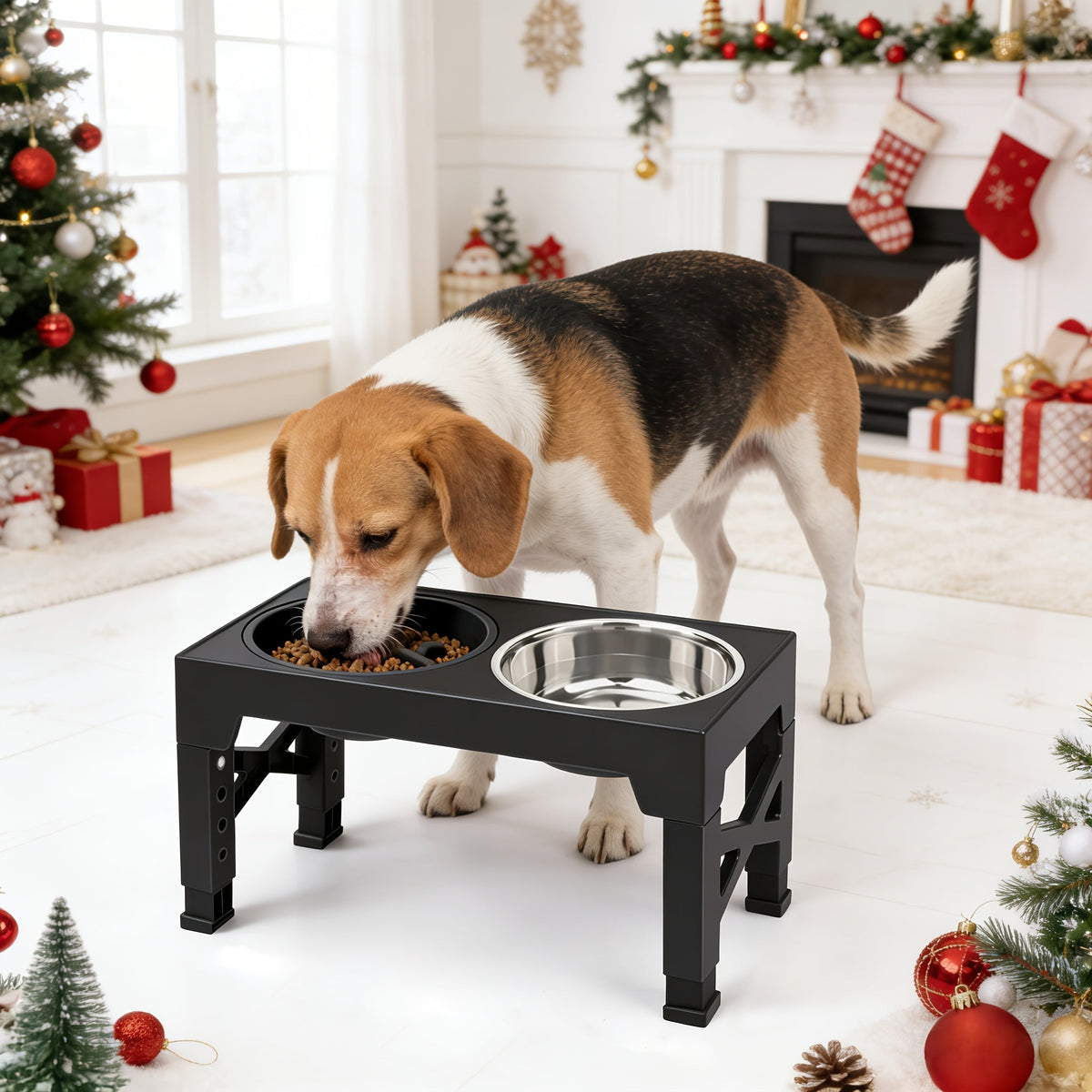 Adjustable Elevated Dog Bowl Stand with 3-Bowl Set – 5 Heights 3.2–12.2 Inches, 2 Stainless Steel Bowls + Slow Feeder Bowl for Small, Medium, and Large Dogs, Raised Feeder in Black or Gray