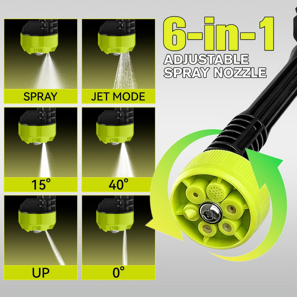 Cordless High-Pressure Cleaner with Rechargeable Battery & 6-Speed Adjustable Nozzle - Portable Power Washer for Car Washing, Yard, Garden & Green Plants - 1 or 2 Battery Kit