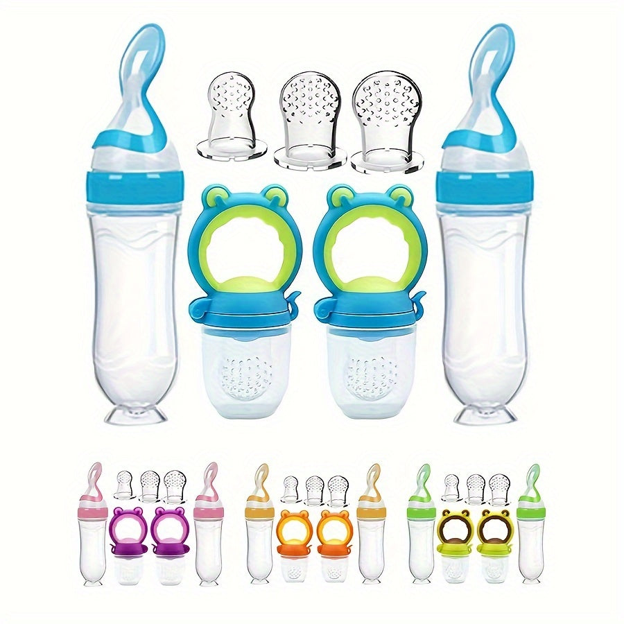 7-Piece Baby Feeding Set with Silicone Squeeze Bottles Spoons & Fresh Food Feeder Pacifiers, 3-Size Nipples, Complete Toddler Feeding Starter Kit, BPA-Free Baby Food Dispensing Set