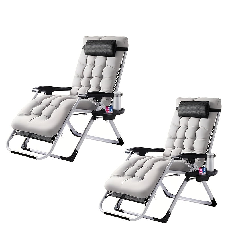 Zero Gravity Recliner with Cup Holder Tray & Detachable Cushion – Foldable Indoor Outdoor Lounge Chair with Adjustable Headrest in Black & Gray (1 or 2 Pack)