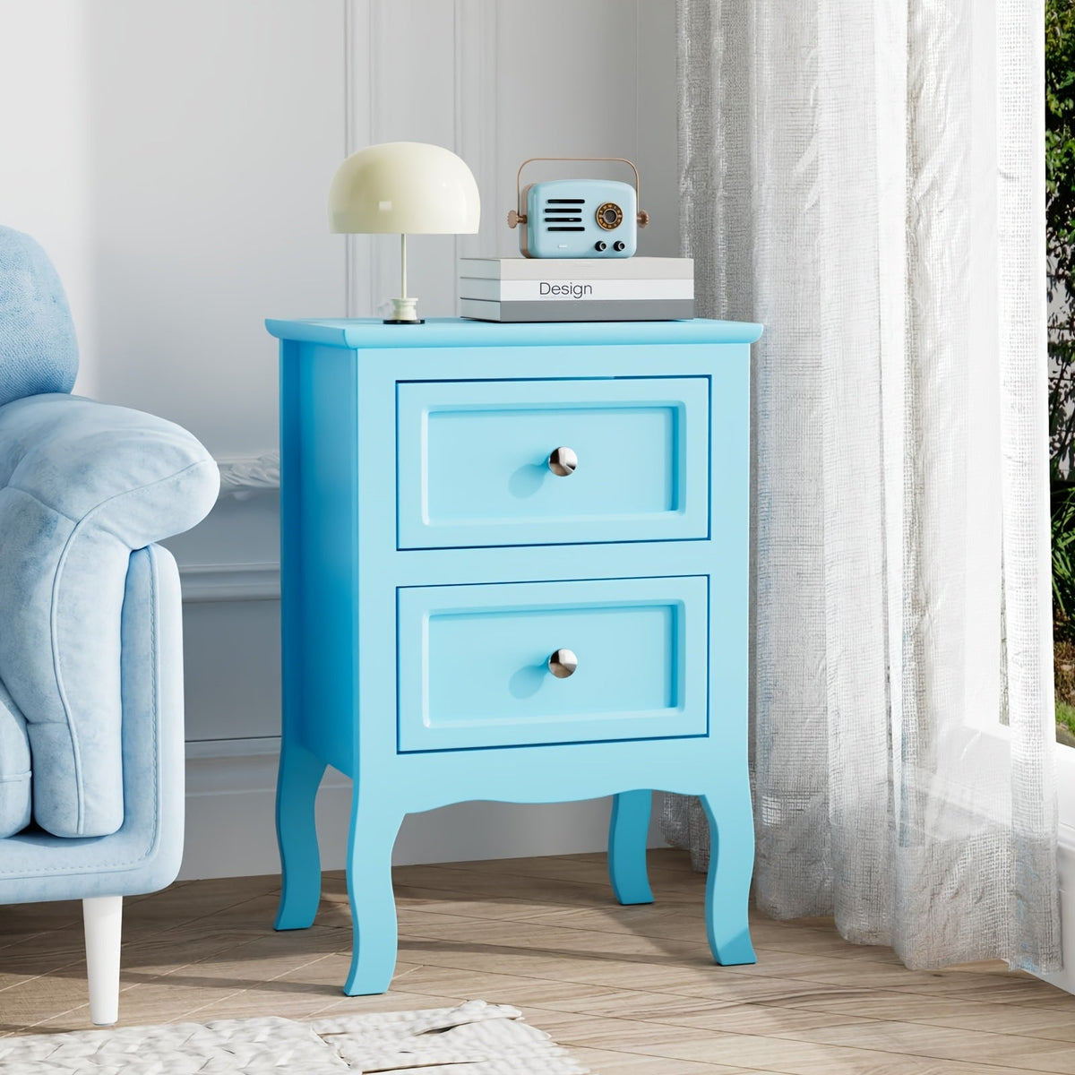 Nightstand with Drawers – Small Bedside Table for Bedroom Small Spaces in Forest Green White Blue Pink Navy Blue (Set of 1 or 2)