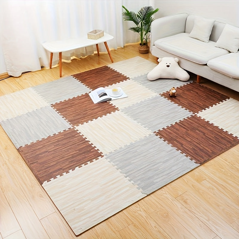 Foam Floor Mats 22 Piece Interlocking – Thick Non-Slip Moisture-Resistant Washable Gym Flooring Tiles for Home Gym Playroom Basement in Wood Grain Colors