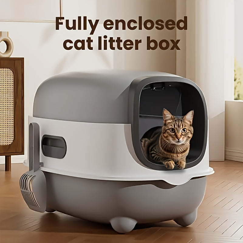 Extra Large Enclosed Cat Litter Box with Pull-Out Drawer, Anti-Odor, Anti-Splash, Easy Clean, Portable Indoor/Outdoor Cat Toilet with Litter Shovel (Purple, Gray, Blue) - Holiday Gift