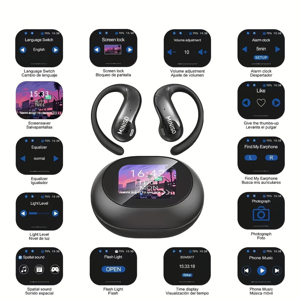 AI Smart Translation Earbuds - 150 Languages, HD Touchscreen, Real-Time Translation, HD Sound, Ultra-Long Battery & App Control - Travel, Business & Study - Black, Purple & Pink