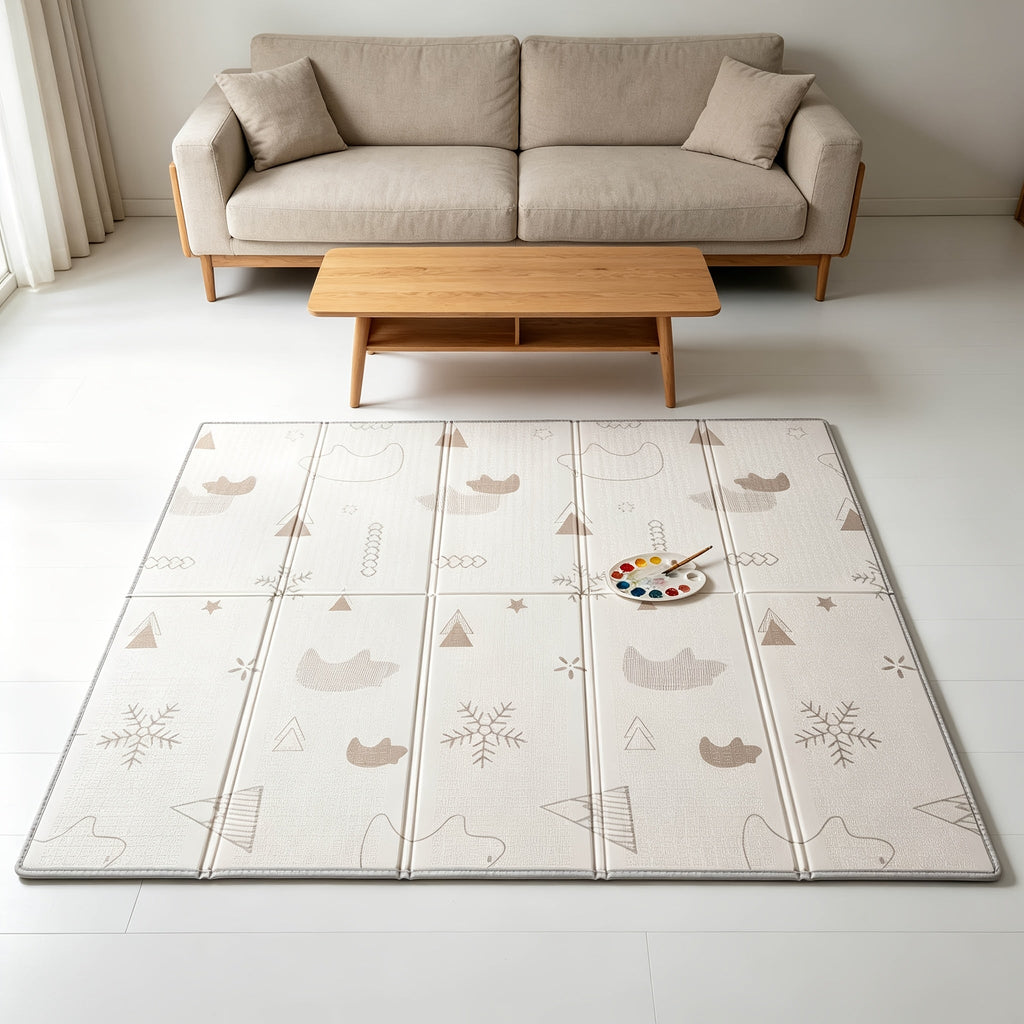 Reversible Foldable Baby Play Mat with Edge Binding, Nordic Minimalist Foam Crawling Mat for Infants & Toddlers, Happy Farm 71"x59" & Polar Bear 79"x71", Cloud & Forest Animal Pattern Nursery Playmat