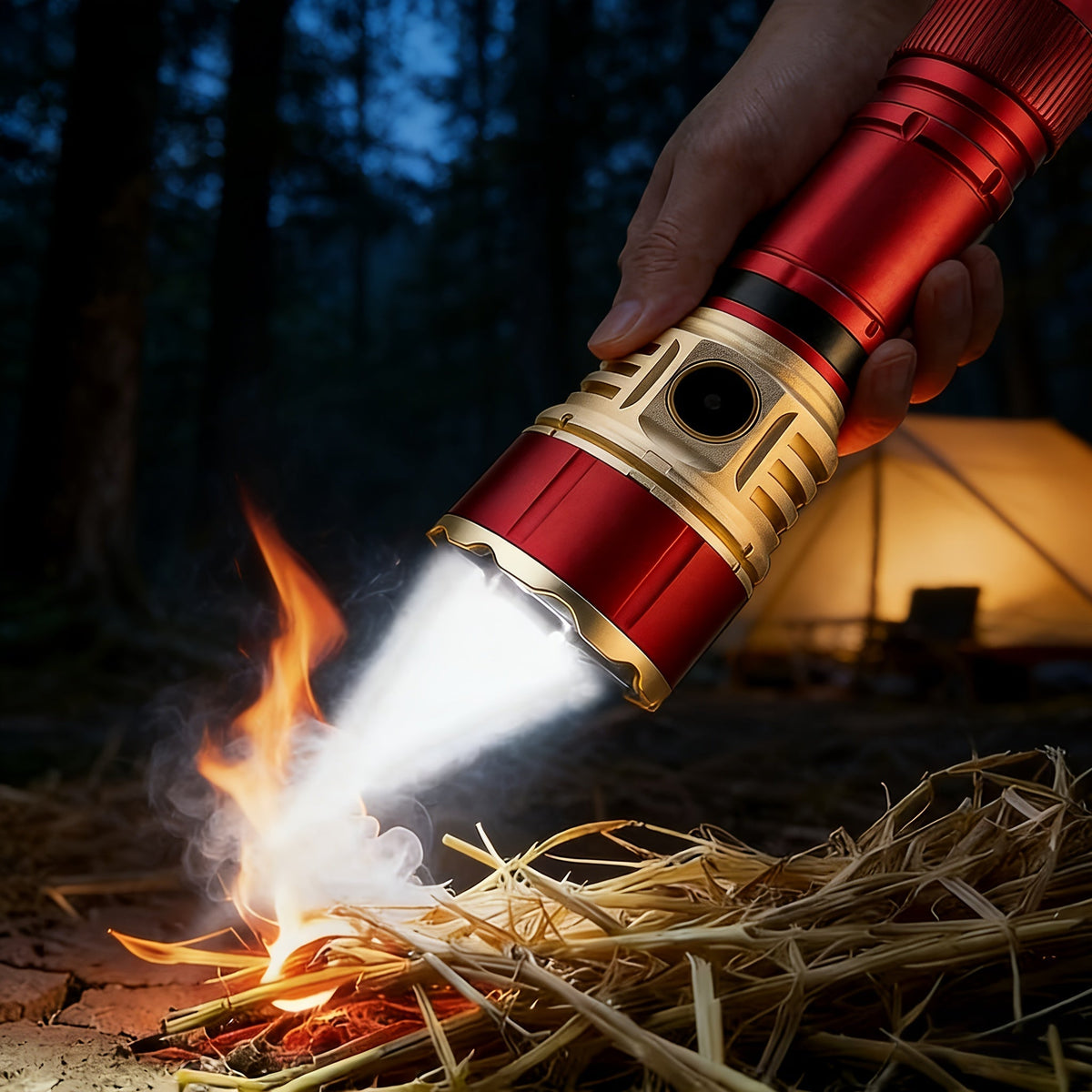 Tactical Flashlight with Fresnel Fire Starter – 4500 Lumens, Aluminum Alloy, 1000m Beam, Rechargeable 21700 3000mAh Battery, Portable Compact High Brightness for Camping, Survival & Emergency