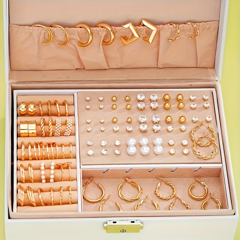 102-Piece Women's Earrings Set - Elegant Imitation Pearl Rhinestone Hoop Ear Cuffs Heart & Geometric Studs, Stainless Steel Hypoallergenic Fashion Jewelry for Daily Wear, Parties, Dates & Gifts