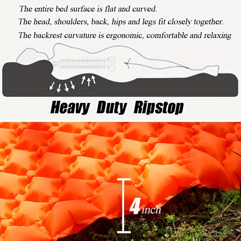 Self-Inflating Sleeping Pad, Ultralight Nylon TPU Camping Mat, Built-In Pump, Single & Double Person Options, Compact Portable Sleeping Mat for Camping, Hiking, Backpacking, Travel, and Picnics, Orange & Blue