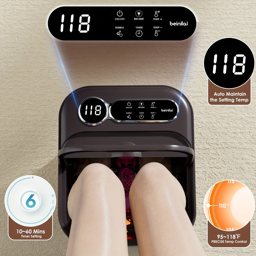 Foldable Automatic Heating Foot Spa Bathtub - Temperature Control, Massage Rollers, Bubbles & Pedicure Kit - Portable & Touch Model - Christmas & Holiday Gift