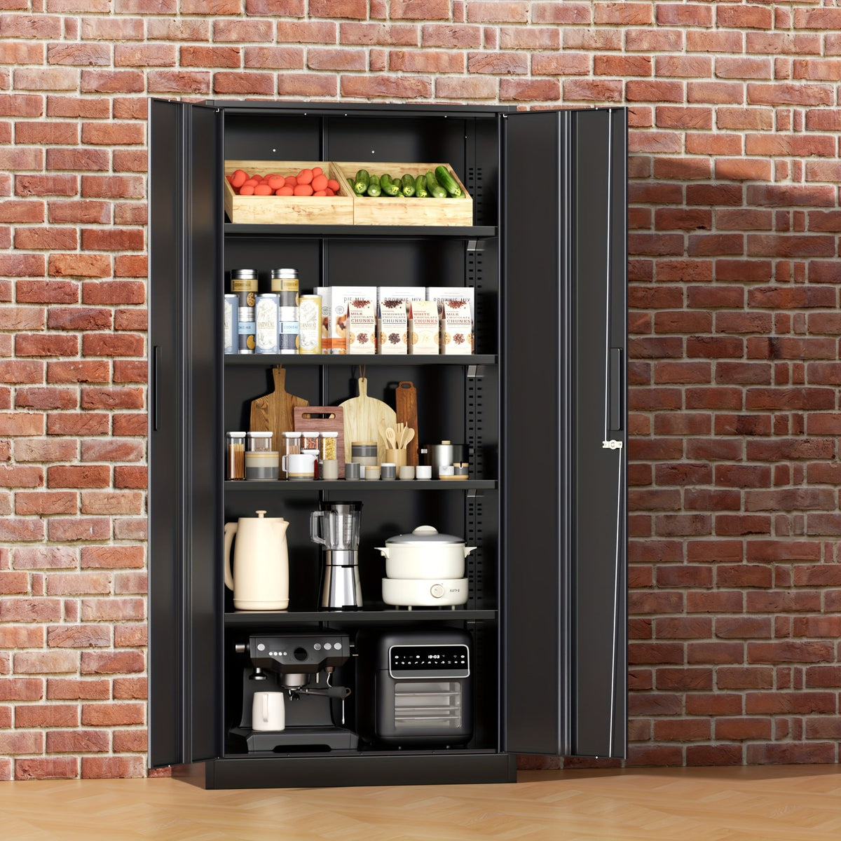 Metal Storage Cabinet 71" or 36" with Lockable Doors & Adjustable Shelves, Heavy Duty Steel Closet Cabinet for Garage Gym Home Office School Organization, Black Red White Pure Black