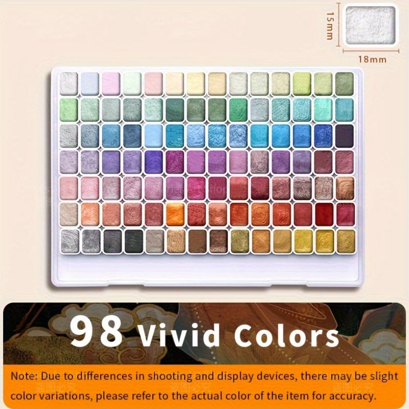 98-Color Metallic Shimmer Watercolor Paint Set, Premium Pearl Pigments in a Portable Case, High Lightfastness for Canvas Illustration, Scrapbooking, Decoration, and Art Supplies for Artists and Hobbyists