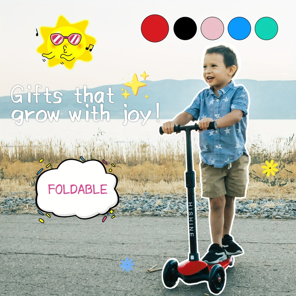 Kids 3-Wheel Scooter with Light-Up Wheels – Adjustable Height Lean-to-Steer Toddler Scooter for Ages 2-5, Front Brake & Double Suspension, Pink Blue Black Red