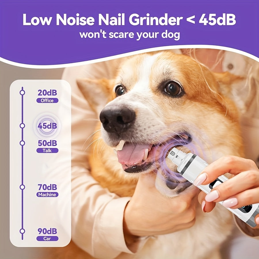 Quiet Dog Nail Grinder with LED Light – Upgraded 3-Speed Rechargeable Electric Pet Nail Trimmer & Grinder Kit, Painless Paw Grooming for Small, Medium, and Large Dogs & Cats