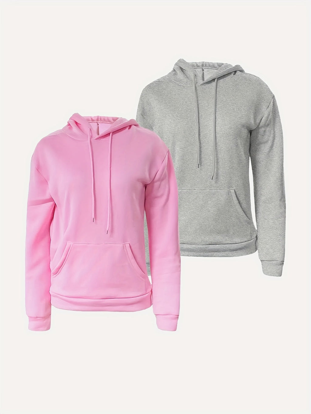 Women's 2-Piece Hoodie Set, Long Sleeve Pullover Sweatshirt with Pockets, Solid Color Cozy Fall/Winter Tops, XS-XXL