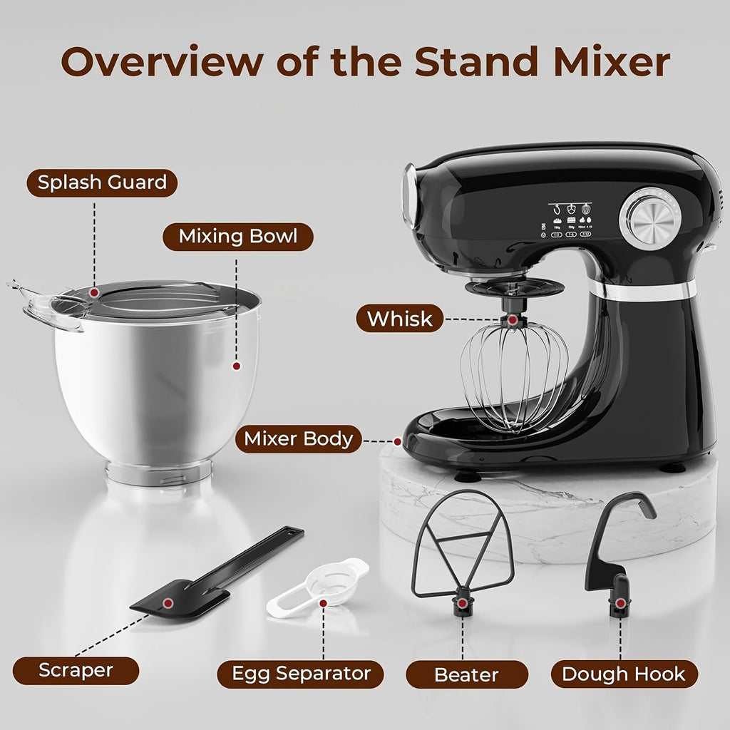 4-in-1 Stand Mixer 350W, 12-Speed with Pulse, 5.5Qt Stainless Steel Bowl, Dough Hook, Whisk & Mixing Paddle, Electric Kitchen Mixer for Cake Bread Dough Baking, Home & Professional Use
