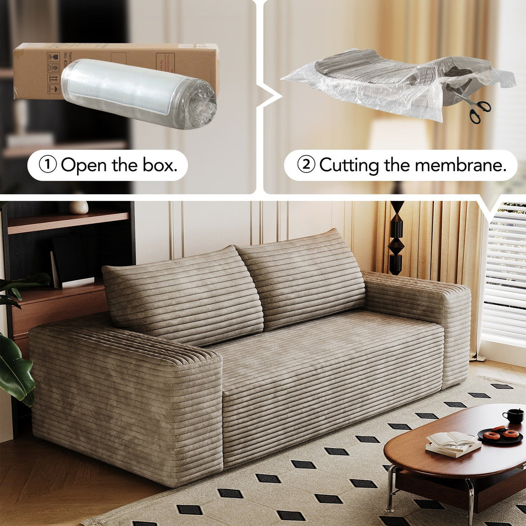 Cloud Sofa 71" Corduroy Fabric, Deep Seat Boneless Couch, No Assembly Ships Compressed in Box, 2-3 Seater Sofa for Living Room Bedroom Dorm, Modern Comfy Lounge Sofa, Multiple Colors