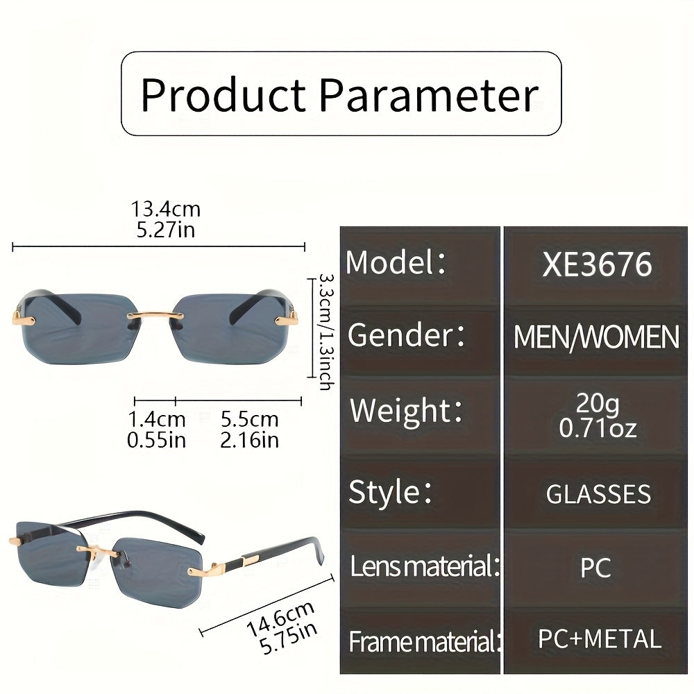 5-Piece Frameless Metal Fashion Glasses Set Unisex Classic Trendy Rimless Eyewear for Men and Women - Summer Party Street Style Photography Holiday Gift