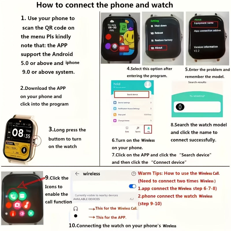 Smartwatch 1.83-Inch Full Touch Screen, Wireless Calling, Message Reminder, Heart Rate & Sleep Monitor, Pedometer, Multi-Sport Modes, USB Rechargeable Fitness Watch for Men and Women