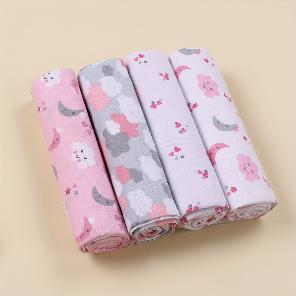 Cotton Flannel Baby Swaddle Blankets Set of 4, Soft Infant Wrap Receiving Blanket for Newborn 0-12 Months, Breathable Muslin-Style Nursery Bedding